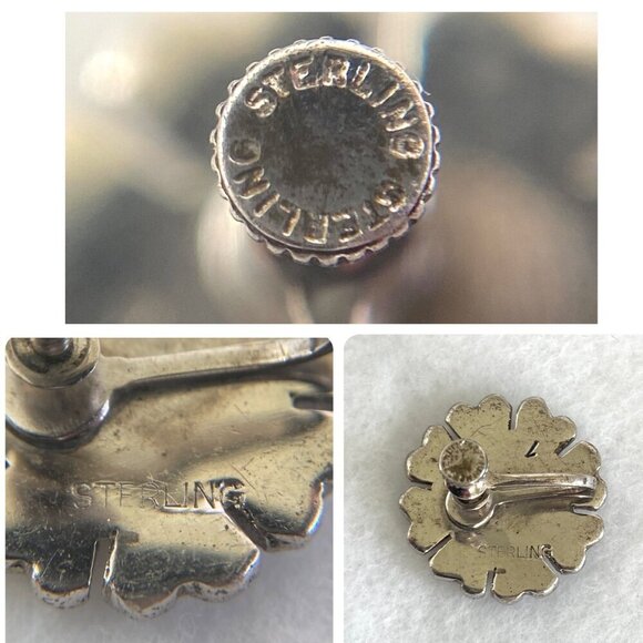 VTG Sterling Silver 925 Marcasite Floral Flower Screw Back Earrings - Picture 9 of 16